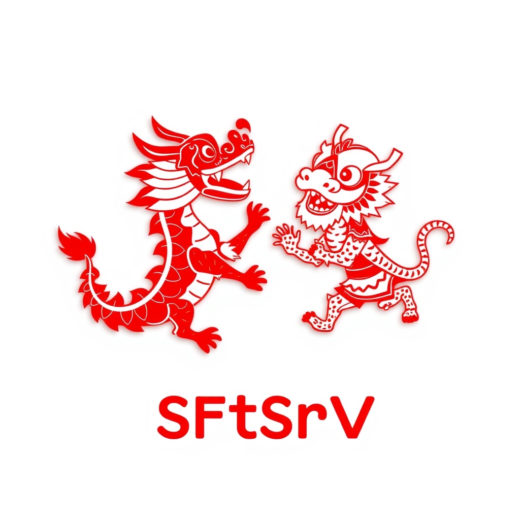 right lion dance left dragon dance simple paper cut style flat design logo design white background red color scheme one by मुफ्त एआई छवि जनरेटर - बिना लॉगिन के✨ | AIGAZOU