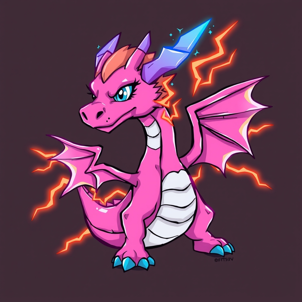 draw a pink dragon with neon blue horns and spikes by मुफ्त एआई छवि जनरेटर - बिना लॉगिन के✨ | AIGAZOU