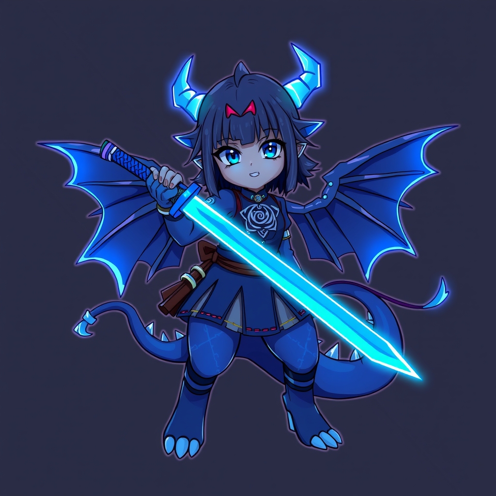 dark blue dragon girl neon blue samurai sword by मुफ्त एआई छवि जनरेटर - बिना लॉगिन के✨ | AIGAZOU