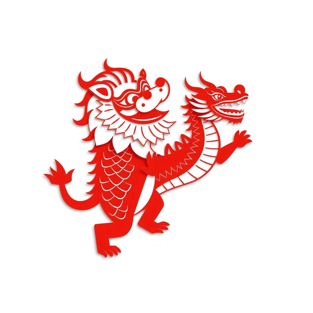 lion dragon dance simple natural flowing paper cut style flat design logo design white background red color scheme single color by मुफ्त एआई छवि जनरेटर - बिना लॉगिन के✨ | AIGAZOU