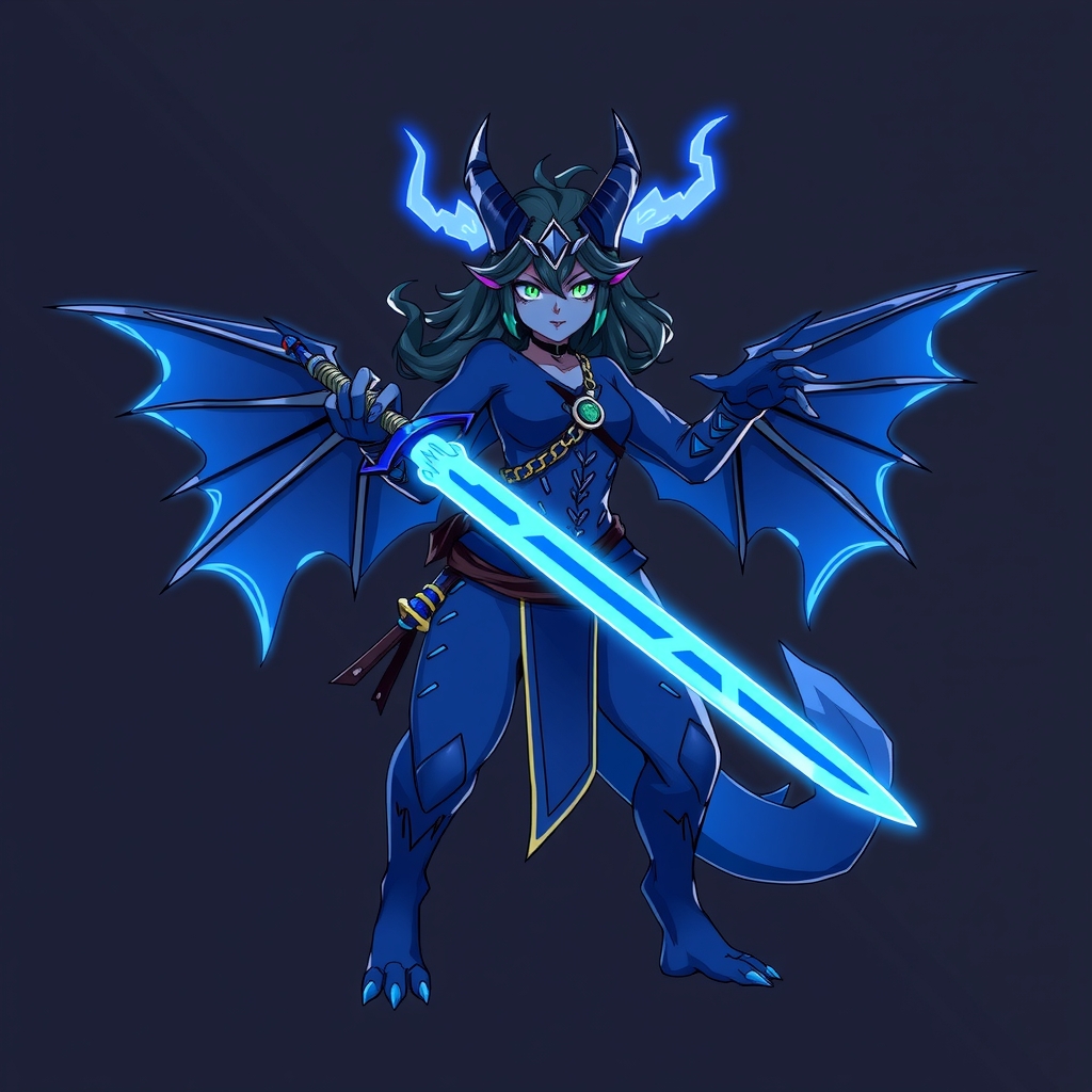 dark blue dragon woman neon blue samurai sword by Générateur d'images par IA gratuit - Aucune connexion nécessaire✨ | AIGAZOU