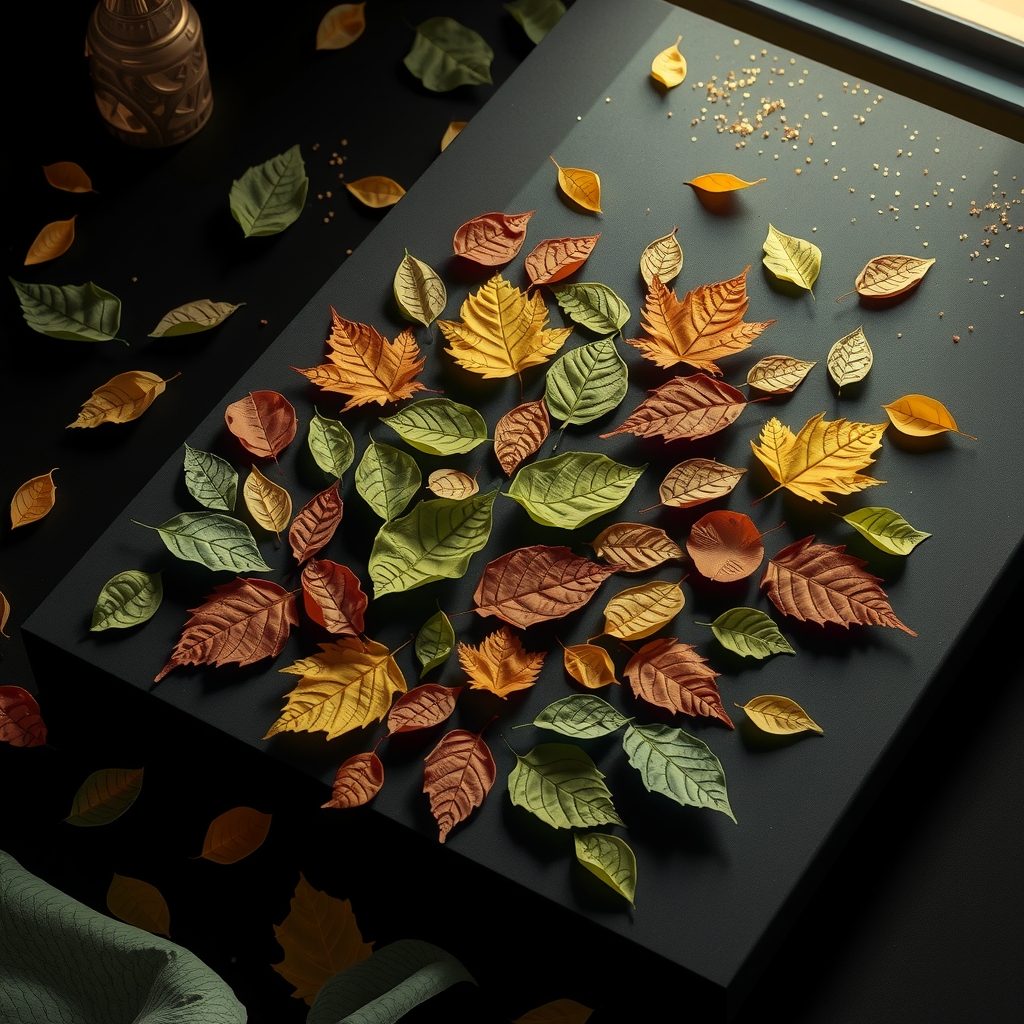 create wallpaper with cut leaves and sparkling particles by मुफ्त एआई छवि जनरेटर - बिना लॉगिन के✨ | AIGAZOU