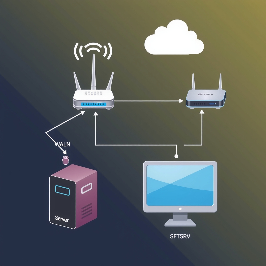 network system diagram wlan router server computer connected with lines by मुफ्त एआई छवि जनरेटर - बिना लॉगिन के✨ | AIGAZOU