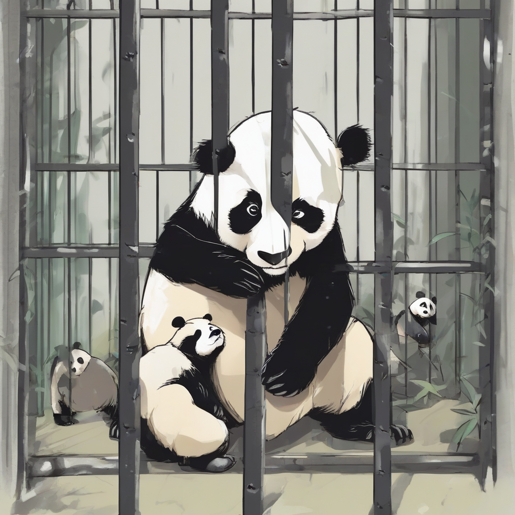 panda with panda baby in zoo and people behind bars by मुफ्त एआई छवि जनरेटर - बिना लॉगिन के✨ | AIGAZOU