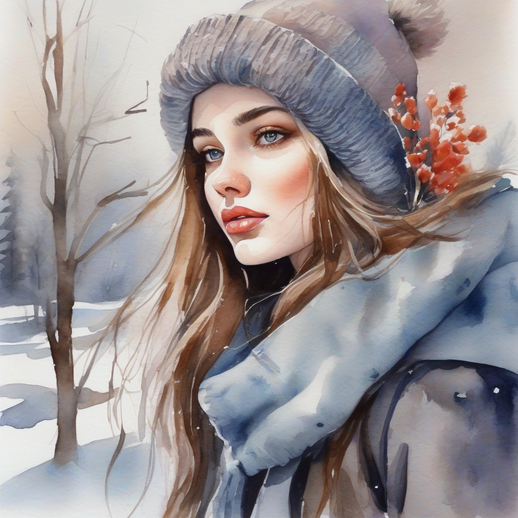 winter beauty watercolor painting by मुफ्त एआई छवि जनरेटर - बिना लॉगिन के✨ | AIGAZOU