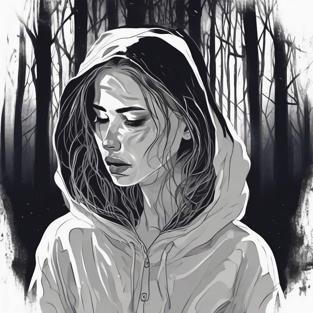 erotic sad woman in transparent white hoodie cries in dark forest by Générateur d'images par IA gratuit - Aucune connexion nécessaire✨ | AIGAZOU