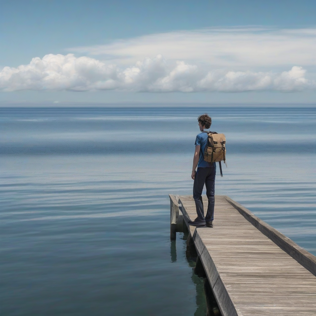 man with back to horizon at mooring pier by मुफ्त एआई छवि जनरेटर - बिना लॉगिन के✨ | AIGAZOU