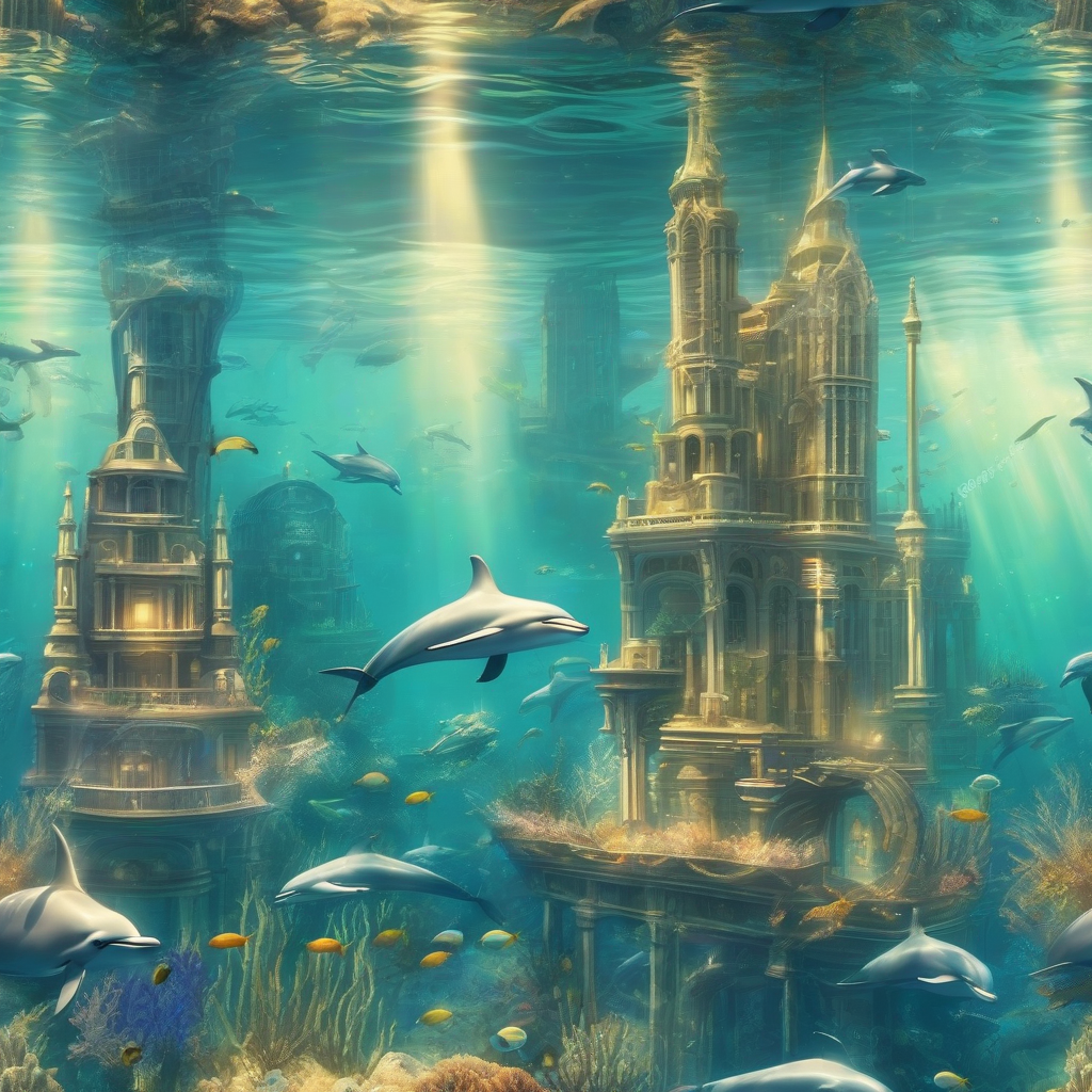 underwater city with lots of light and dolphins by मुफ्त एआई छवि जनरेटर - बिना लॉगिन के✨ | AIGAZOU