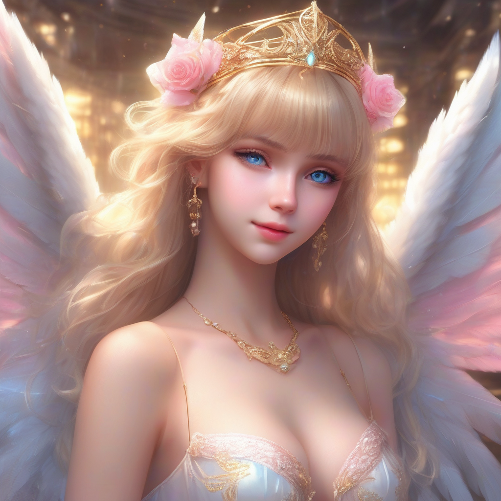 angelic young woman with long golden hair and big breasts by मुफ्त एआई छवि जनरेटर - बिना लॉगिन के✨ | AIGAZOU