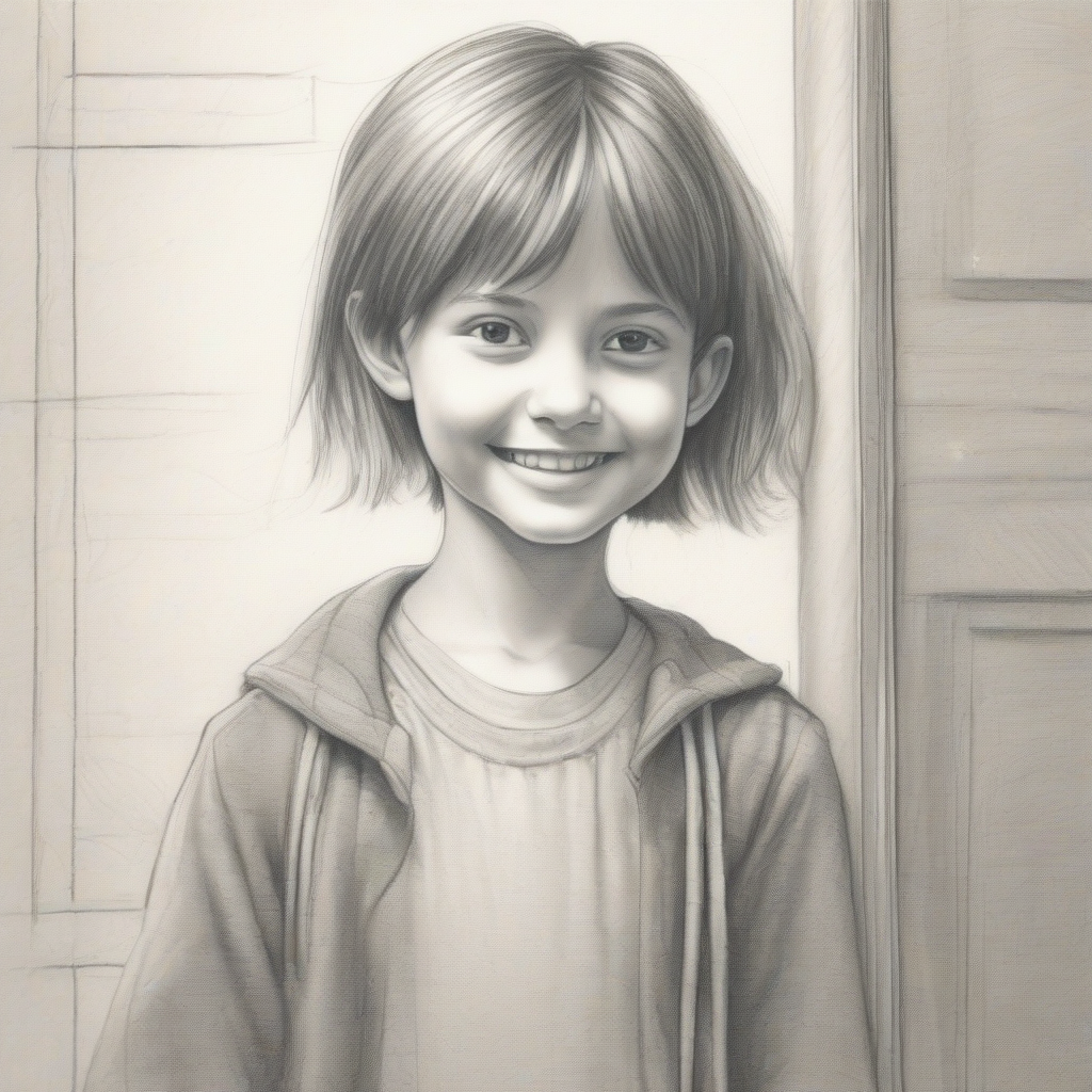 a girl with short hair smiling in pencil drawing by मुफ्त एआई छवि जनरेटर - बिना लॉगिन के✨ | AIGAZOU