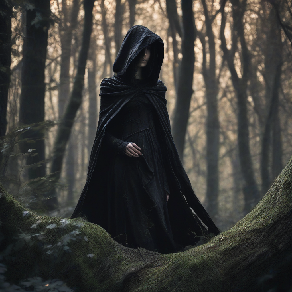 mysterious hooded silhouette roaming fantasy forest by Générateur d'images par IA gratuit - Aucune connexion nécessaire✨ | AIGAZOU