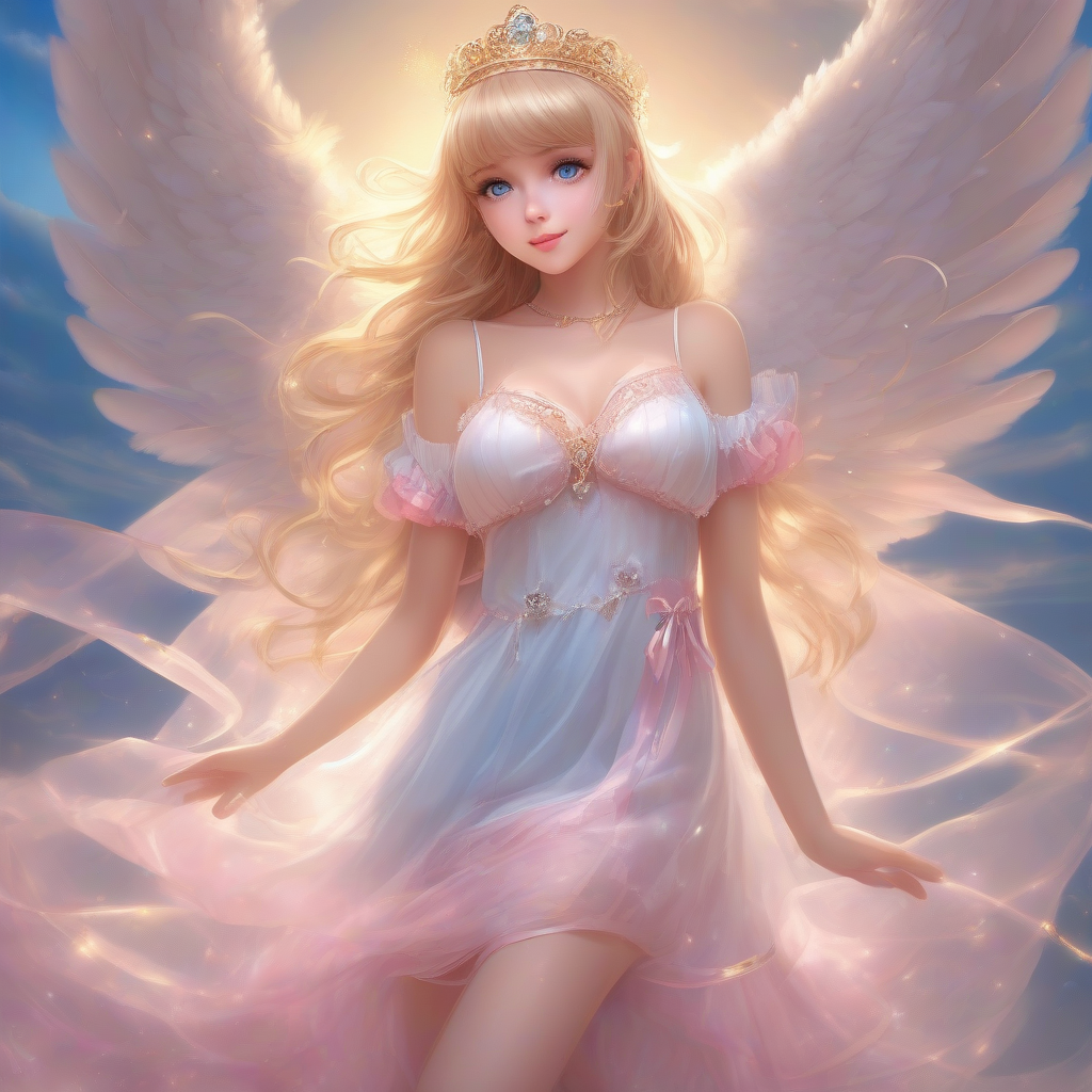 angelic young woman with long golden hair and oversized breasts by मुफ्त एआई छवि जनरेटर - बिना लॉगिन के✨ | AIGAZOU