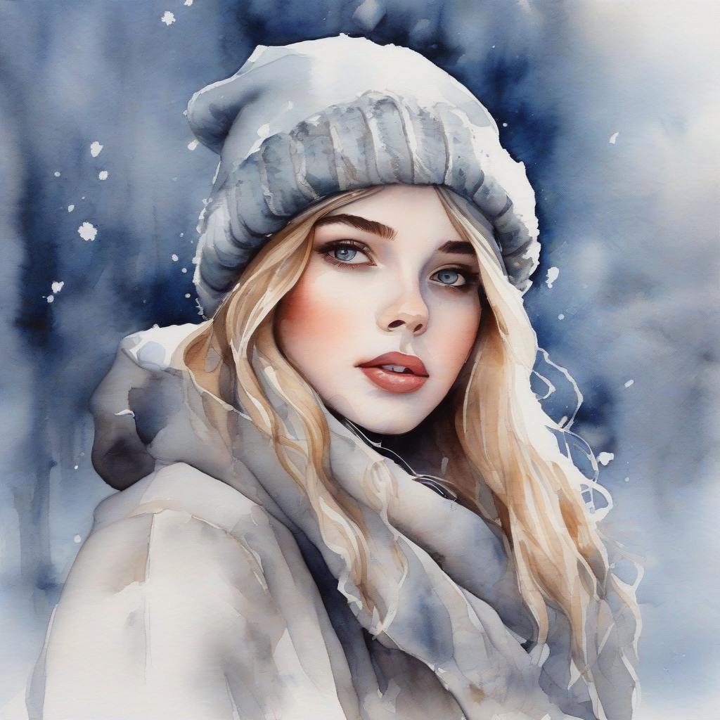 winter beautiful girl watercolor painting by मुफ्त एआई छवि जनरेटर - बिना लॉगिन के✨ | AIGAZOU