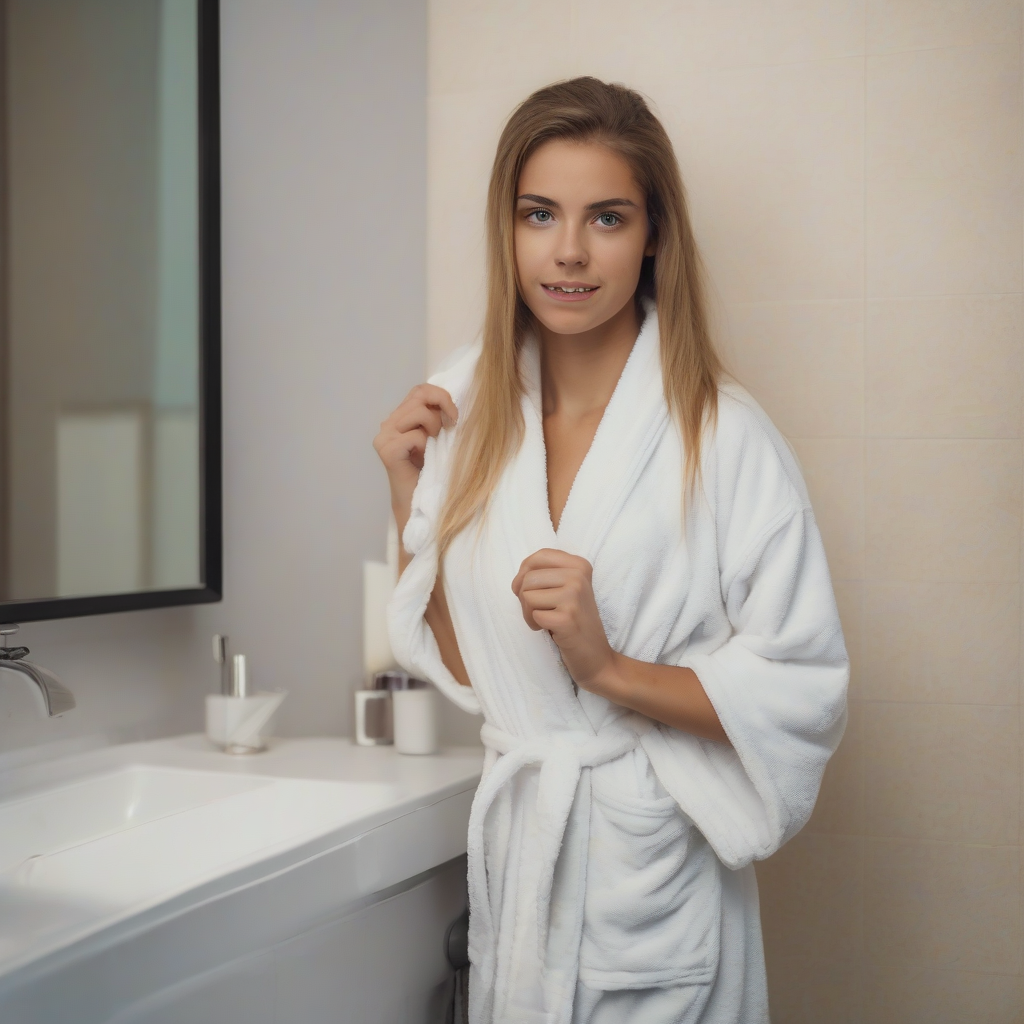 young woman in bathrobe by Générateur d'images par IA gratuit - Aucune connexion nécessaire✨ | AIGAZOU