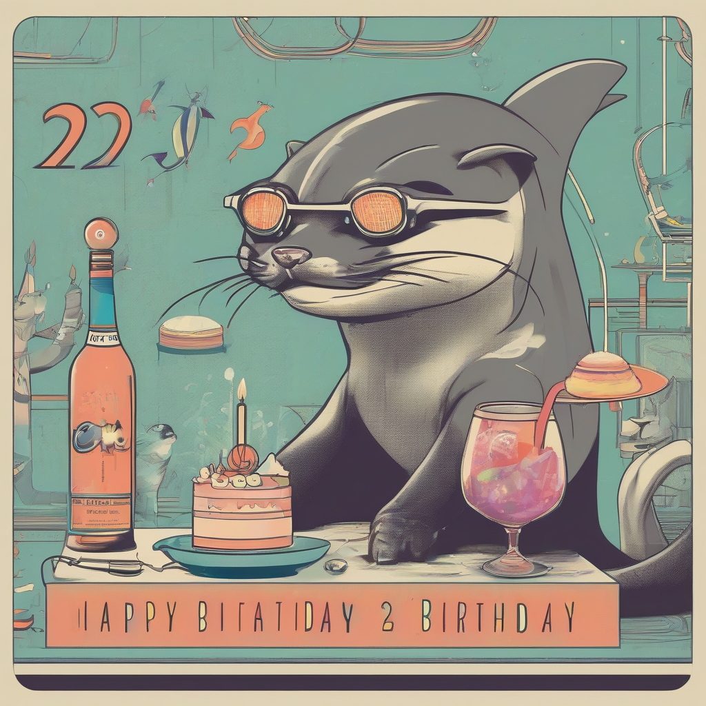 birthday invitation 29th architecture cats vinyl techno cocktails cigarettes dolphin by मुफ्त एआई छवि जनरेटर - बिना लॉगिन के✨ | AIGAZOU