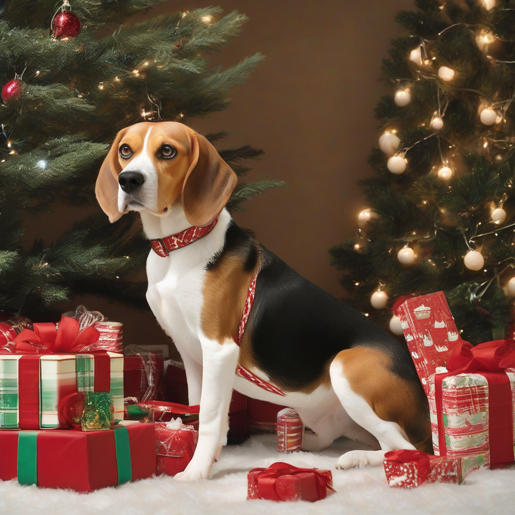 a beautiful beagle under a decorated christmas tree by मुफ्त एआई छवि जनरेटर - बिना लॉगिन के✨ | AIGAZOU