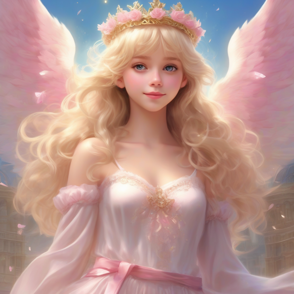 beautiful angelic girl with golden hair and radiant eyes by मुफ्त एआई छवि जनरेटर - बिना लॉगिन के✨ | AIGAZOU