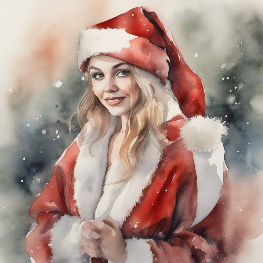 beautiful woman dressed as santa claus watercolor painting by मुफ्त एआई छवि जनरेटर - बिना लॉगिन के✨ | AIGAZOU