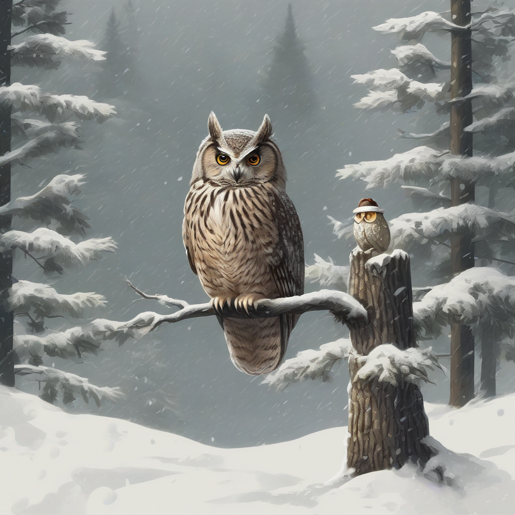 snowy winter day with fir trees and owls in the forest by मुफ्त एआई छवि जनरेटर - बिना लॉगिन के✨ | AIGAZOU