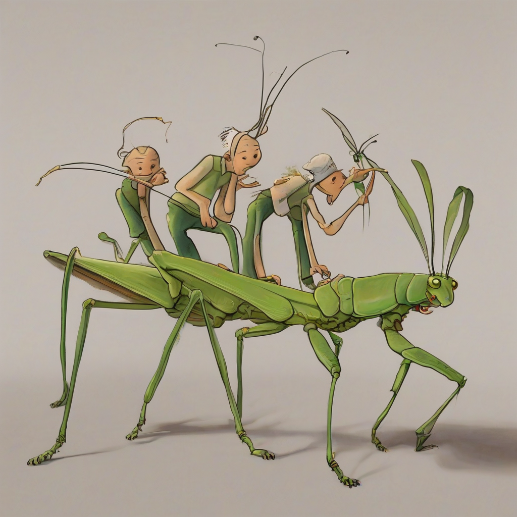 three boys riding on a praying mantis by मुफ्त एआई छवि जनरेटर - बिना लॉगिन के✨ | AIGAZOU