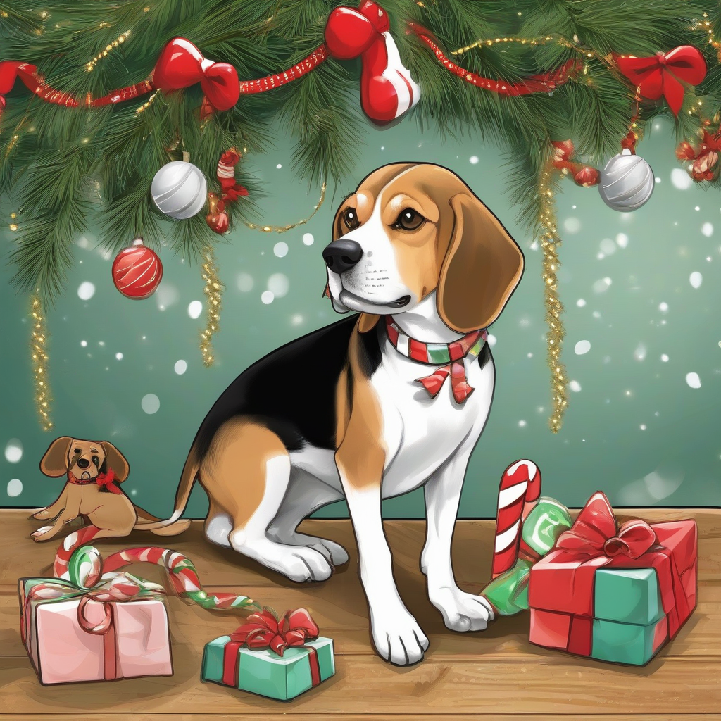 a sweet beagle under a decorated tree with lights and ornaments by मुफ्त एआई छवि जनरेटर - बिना लॉगिन के✨ | AIGAZOU