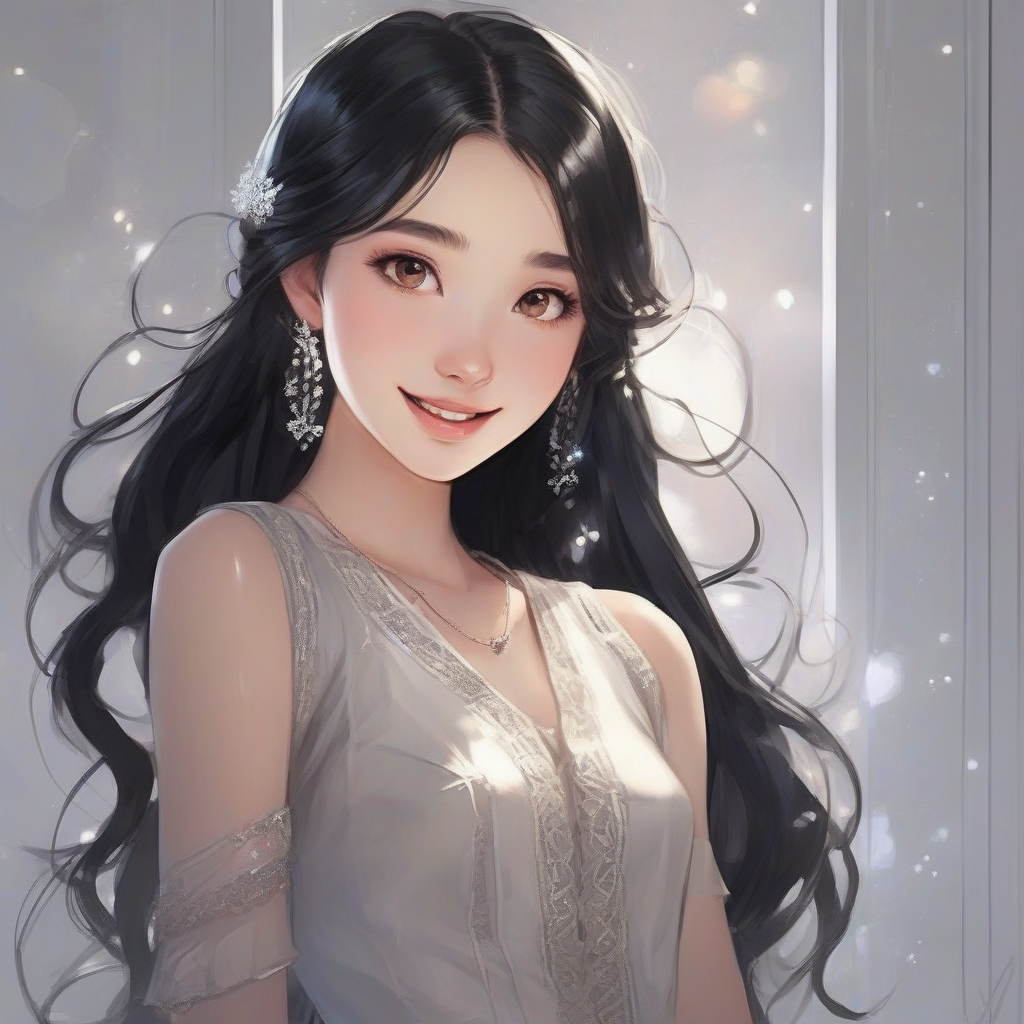 alluring appearance like light fast nine head height teenage girl smiling eyes thick lips alluring black hair long hair princess by मुफ्त एआई छवि जनरेटर - बिना लॉगिन के✨ | AIGAZOU