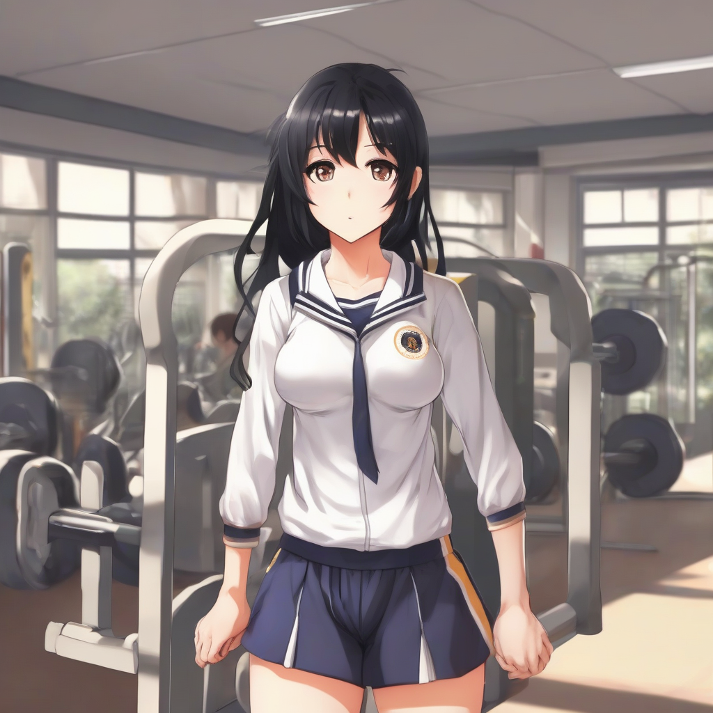 anime style black hair short gym uniform elementary school student full body shot large breasts by मुफ्त एआई छवि जनरेटर - बिना लॉगिन के✨ | AIGAZOU