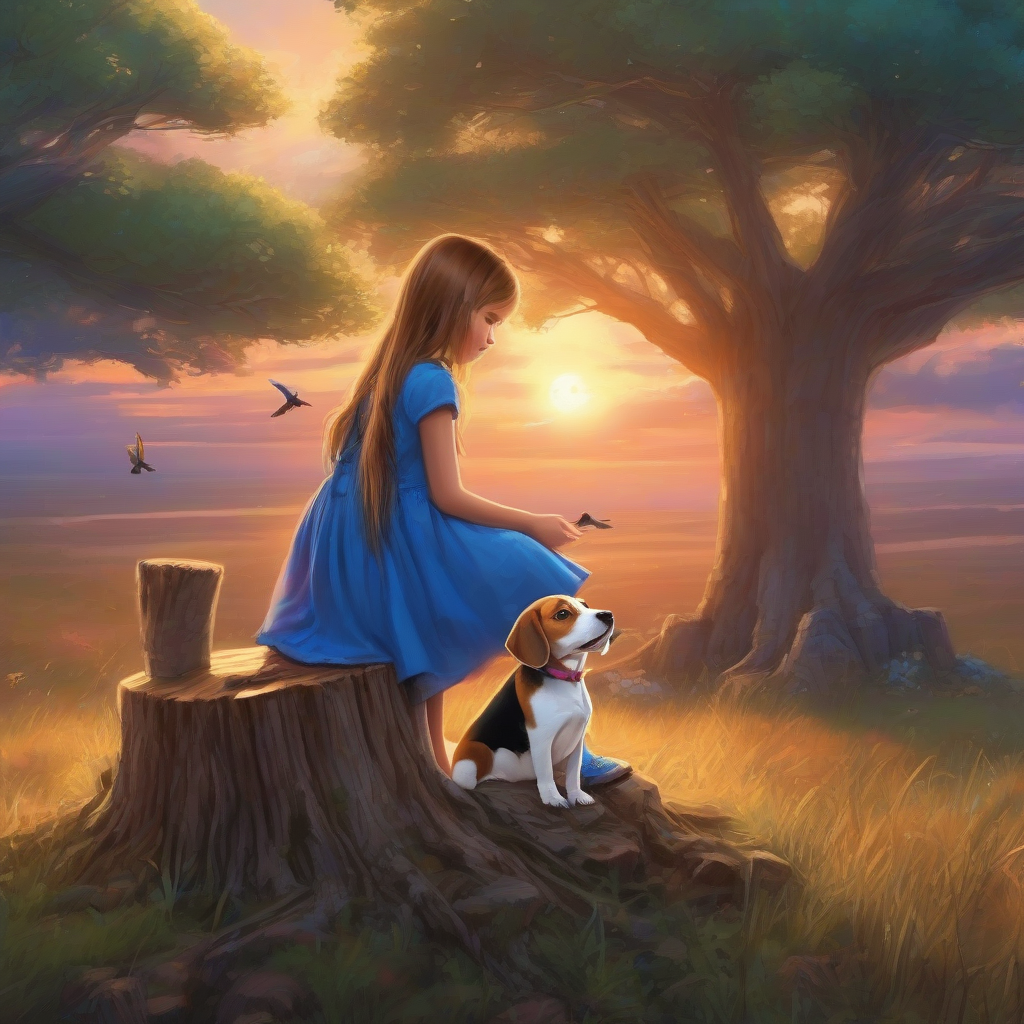 small beagle sitting on log with girl by मुफ्त एआई छवि जनरेटर - बिना लॉगिन के✨ | AIGAZOU