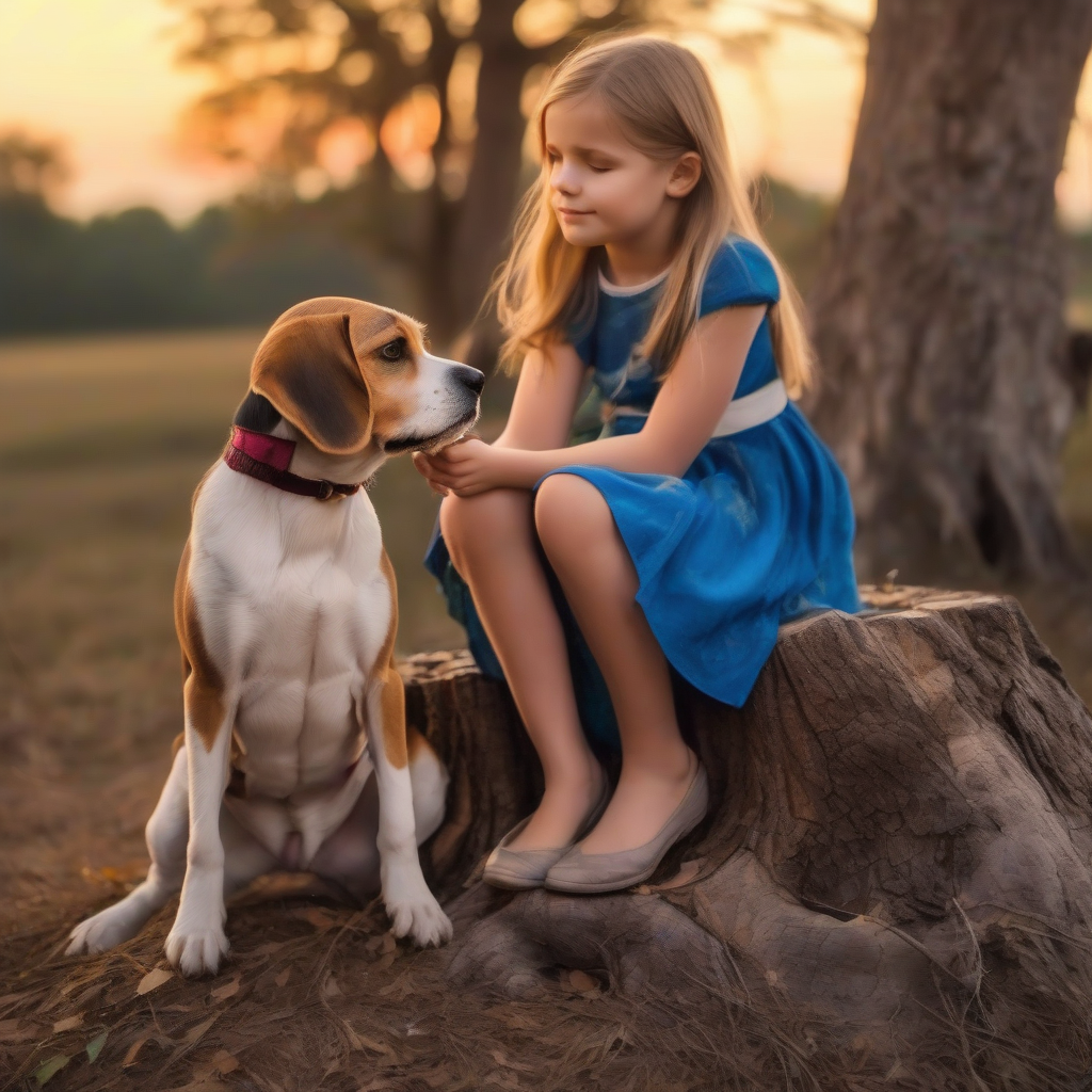 small beagle sitting on a log with an 11 year old girl by Générateur d'images par IA gratuit - Aucune connexion nécessaire✨ | AIGAZOU