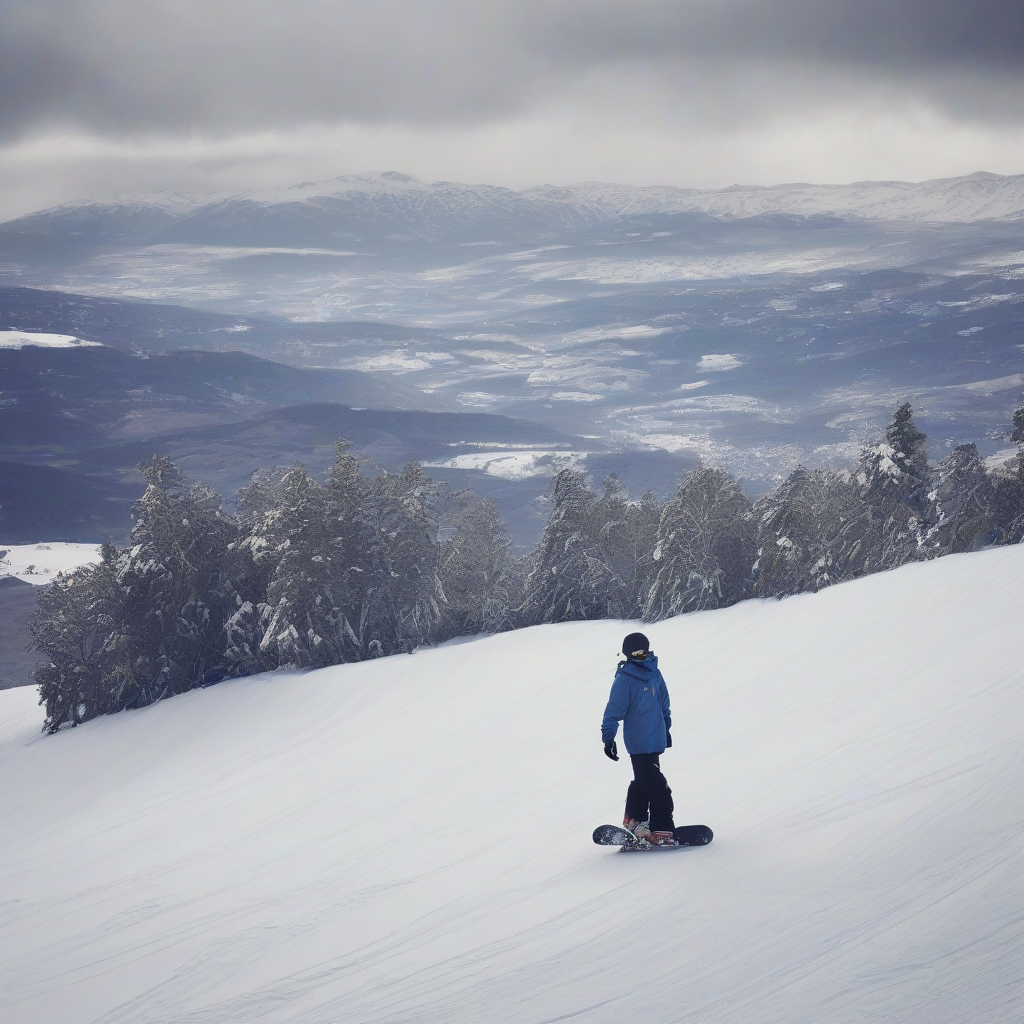 snowboarding in the snowy mountains by मुफ्त एआई छवि जनरेटर - बिना लॉगिन के✨ | AIGAZOU