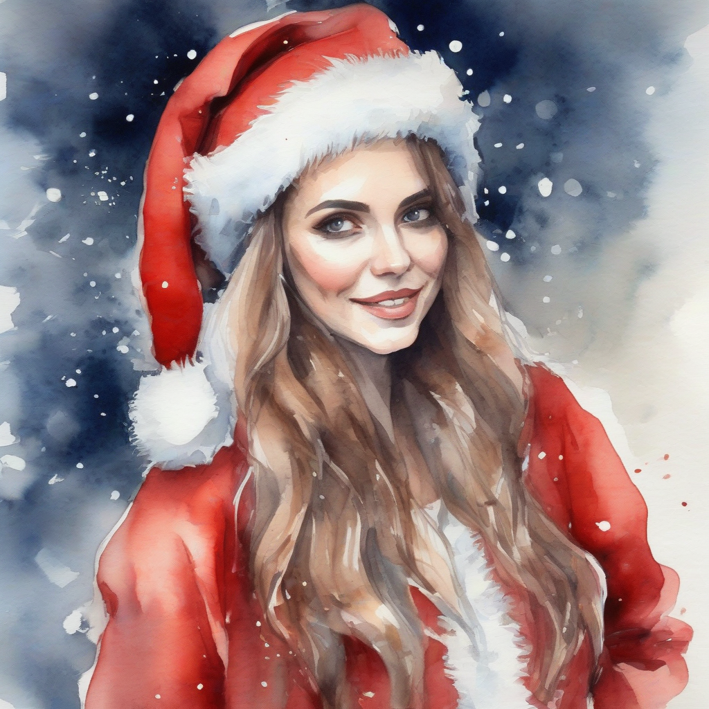 beautiful woman dressed as santa claus watercolor painting by मुफ्त एआई छवि जनरेटर - बिना लॉगिन के✨ | AIGAZOU