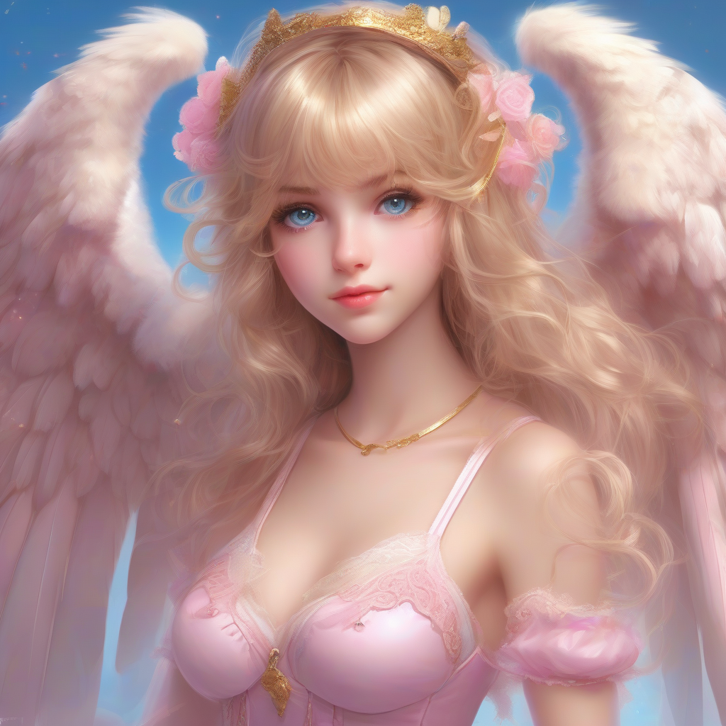 angelic girl with long golden hair and oversized boobs by मुफ्त एआई छवि जनरेटर - बिना लॉगिन के✨ | AIGAZOU