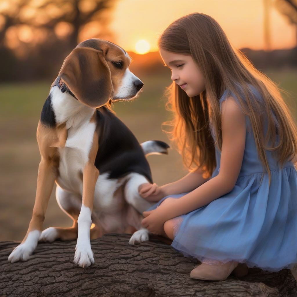 small beagle sits on log with girl by मुफ्त एआई छवि जनरेटर - बिना लॉगिन के✨ | AIGAZOU