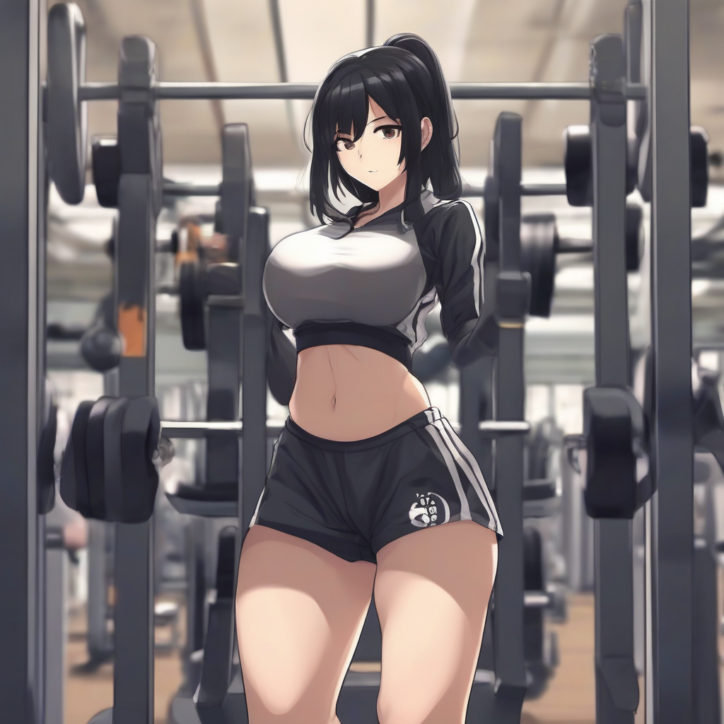 anime style black hair short gym uniform girl full body shot large breasts by मुफ्त एआई छवि जनरेटर - बिना लॉगिन के✨ | AIGAZOU