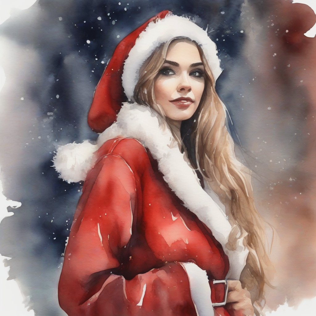 beautiful woman dressed as santa claus watercolor painting by Générateur d'images par IA gratuit - Aucune connexion nécessaire✨ | AIGAZOU