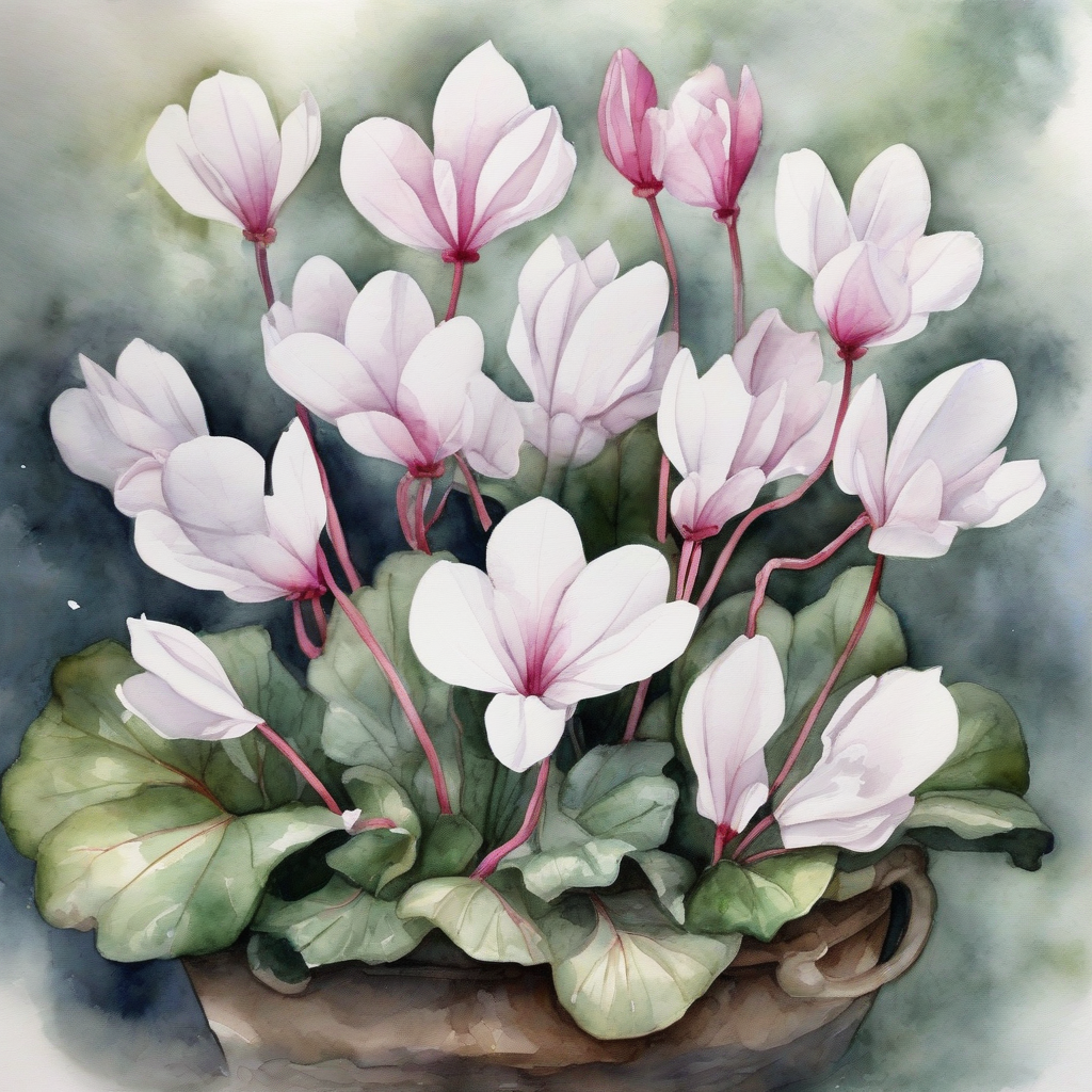 white cyclamen watercolor painting by Générateur d'images par IA gratuit - Aucune connexion nécessaire✨ | AIGAZOU