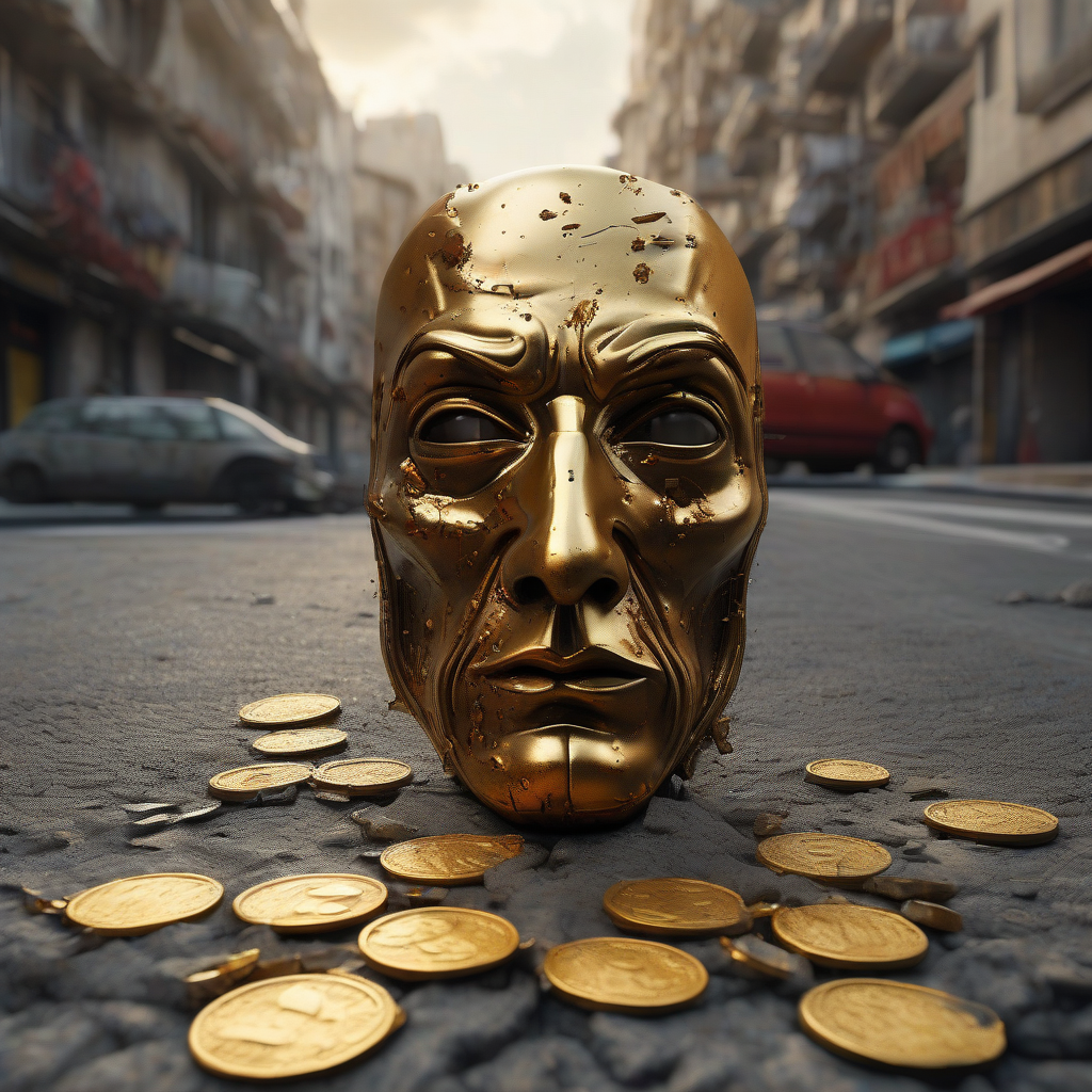 dali mask on asphalt with gold coins by मुफ्त एआई छवि जनरेटर - बिना लॉगिन के✨ | AIGAZOU