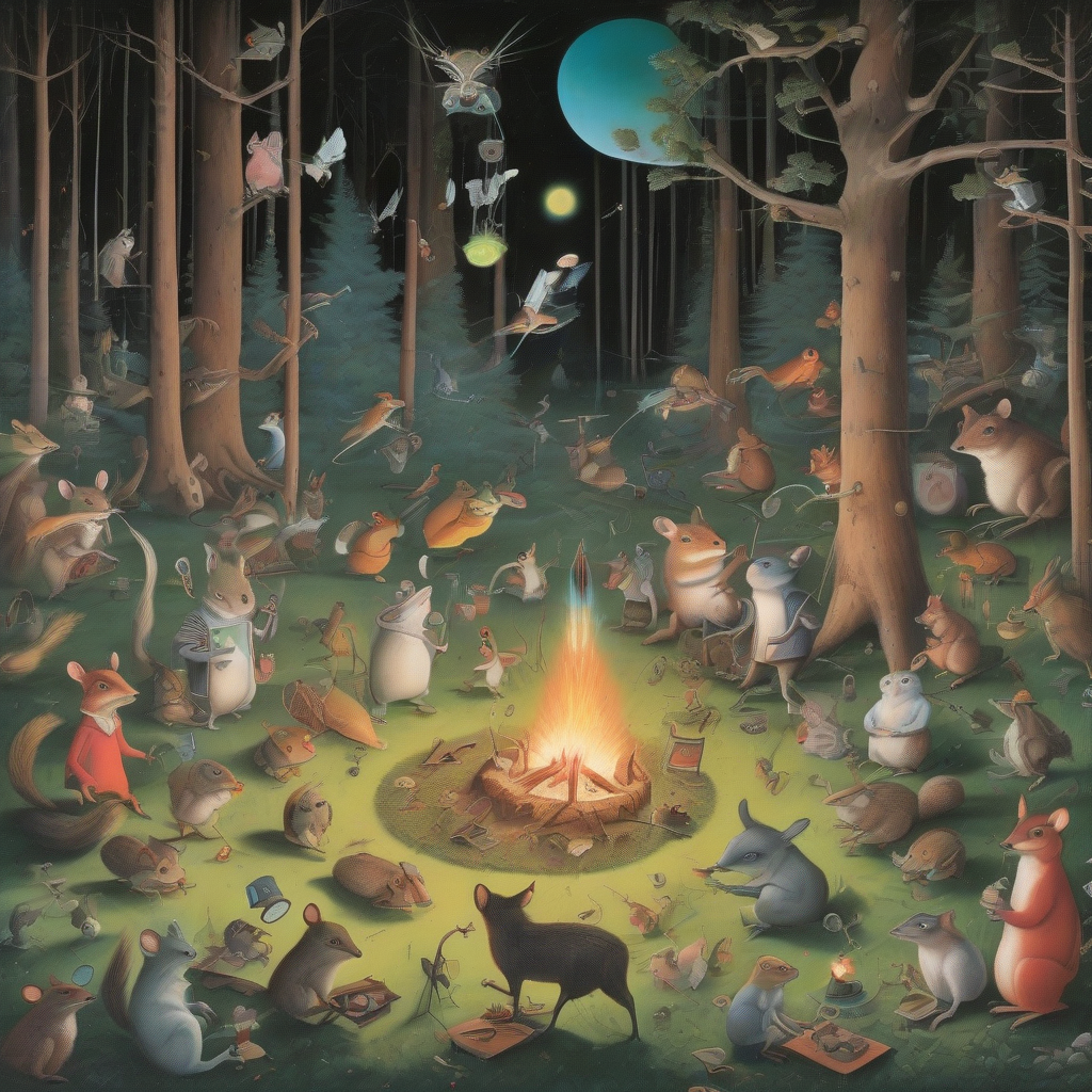 surreal hieronymus bosch style forest party by मुफ्त एआई छवि जनरेटर - बिना लॉगिन के✨ | AIGAZOU