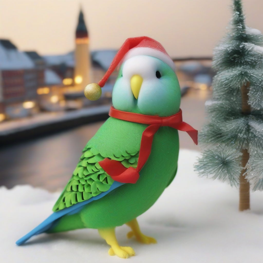 green budgie with christmas hat in snowy kiel by Générateur d'images par IA gratuit - Aucune connexion nécessaire✨ | AIGAZOU