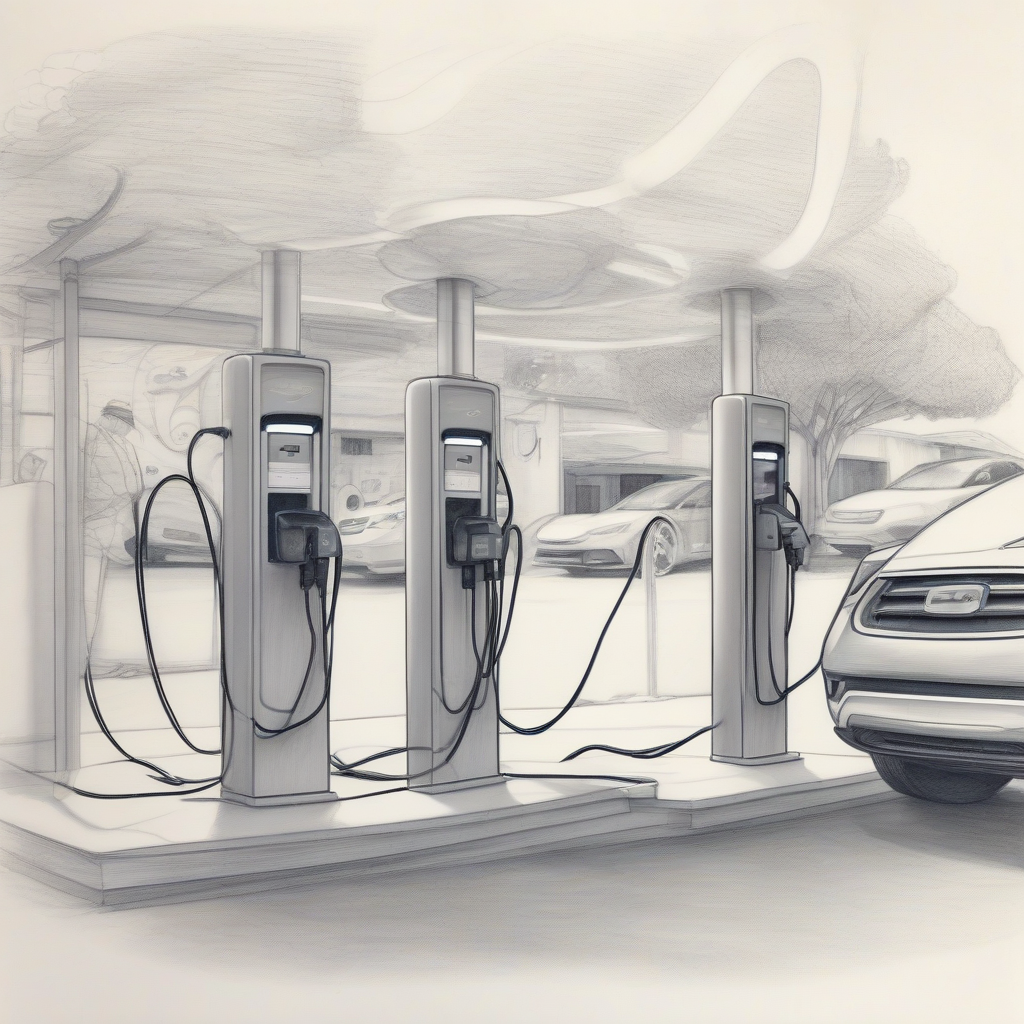 pencil sketch of charging process at electric charging station with car by मुफ्त एआई छवि जनरेटर - बिना लॉगिन के✨ | AIGAZOU