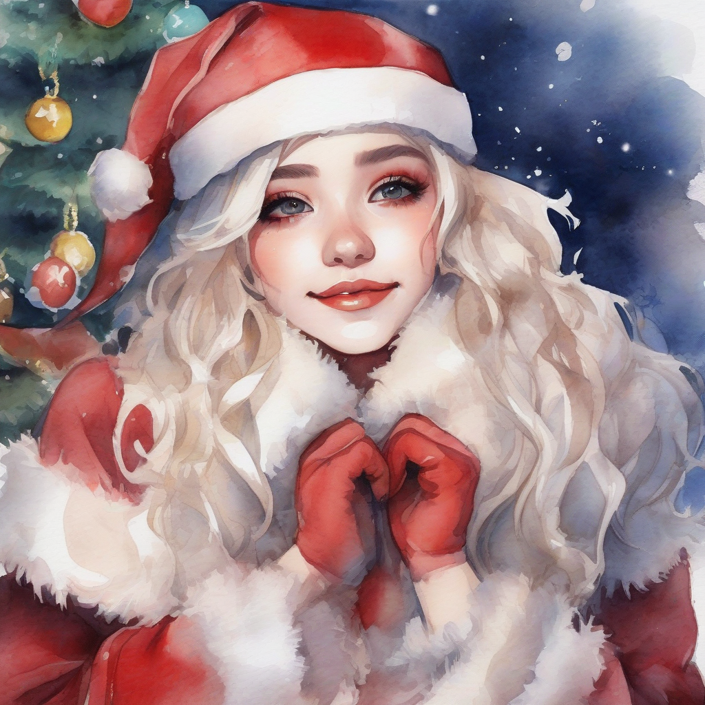 santa costume beautiful woman watercolor painting by मुफ्त एआई छवि जनरेटर - बिना लॉगिन के✨ | AIGAZOU