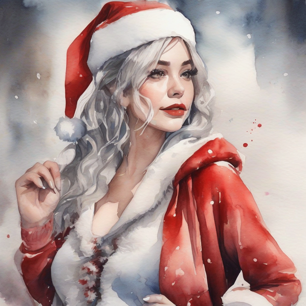 santa cosplay beauty watercolor painting by मुफ्त एआई छवि जनरेटर - बिना लॉगिन के✨ | AIGAZOU