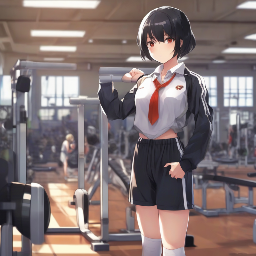 anime style black hair short gym uniform elementary school student full body shot large breasts by मुफ्त एआई छवि जनरेटर - बिना लॉगिन के✨ | AIGAZOU