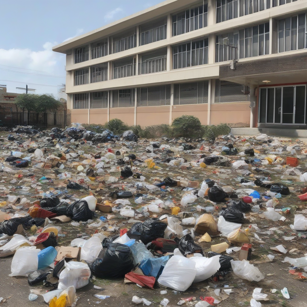 a schoolyard filled with trash by मुफ्त एआई छवि जनरेटर - बिना लॉगिन के✨ | AIGAZOU