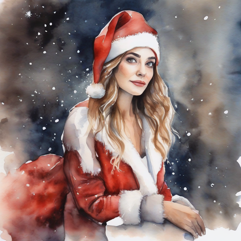 a beautiful woman dressed as santa claus watercolor painting by मुफ्त एआई छवि जनरेटर - बिना लॉगिन के✨ | AIGAZOU