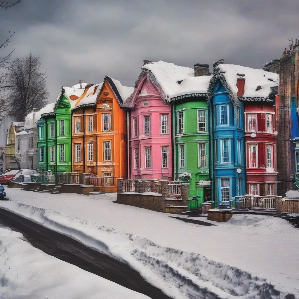 street houses snow colorful by मुफ्त एआई छवि जनरेटर - बिना लॉगिन के✨ | AIGAZOU