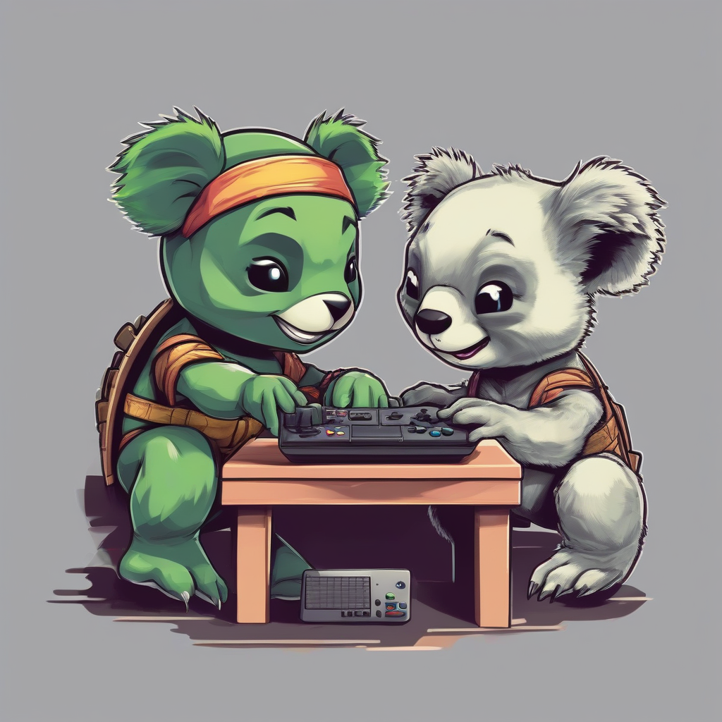 sweet ninja turtle and koala play together on a console by मुफ्त एआई छवि जनरेटर - बिना लॉगिन के✨ | AIGAZOU