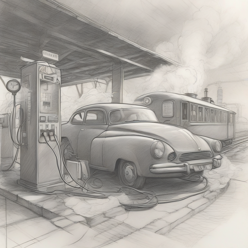 comic sketch of charging at an electric charging station by मुफ्त एआई छवि जनरेटर - बिना लॉगिन के✨ | AIGAZOU