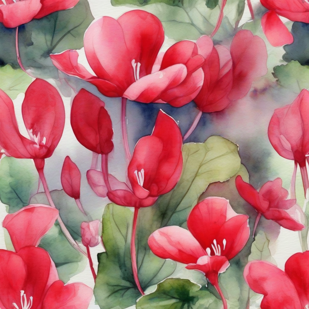 red cyclamen watercolor painting by मुफ्त एआई छवि जनरेटर - बिना लॉगिन के✨ | AIGAZOU