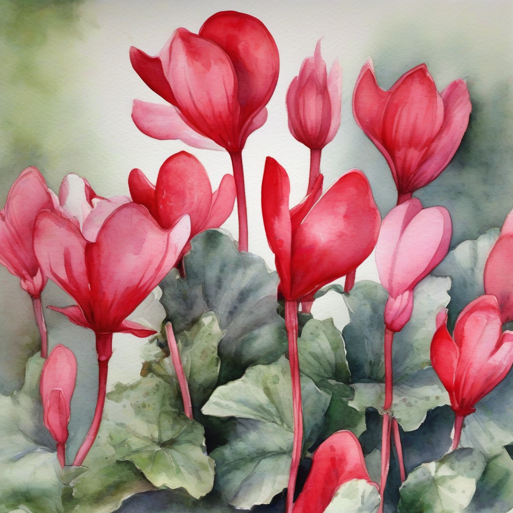 red cyclamen watercolor painting by मुफ्त एआई छवि जनरेटर - बिना लॉगिन के✨ | AIGAZOU